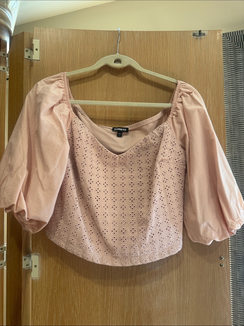 Express Blush Pink Eyelet Puff Sleeve Top